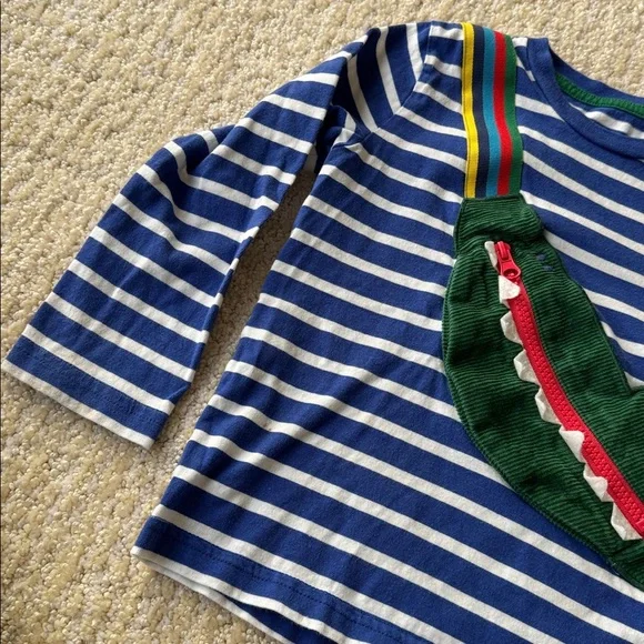 Mini Boden Blue Striped Shirt with Green Crocodile Accent - Picture 4 of 8